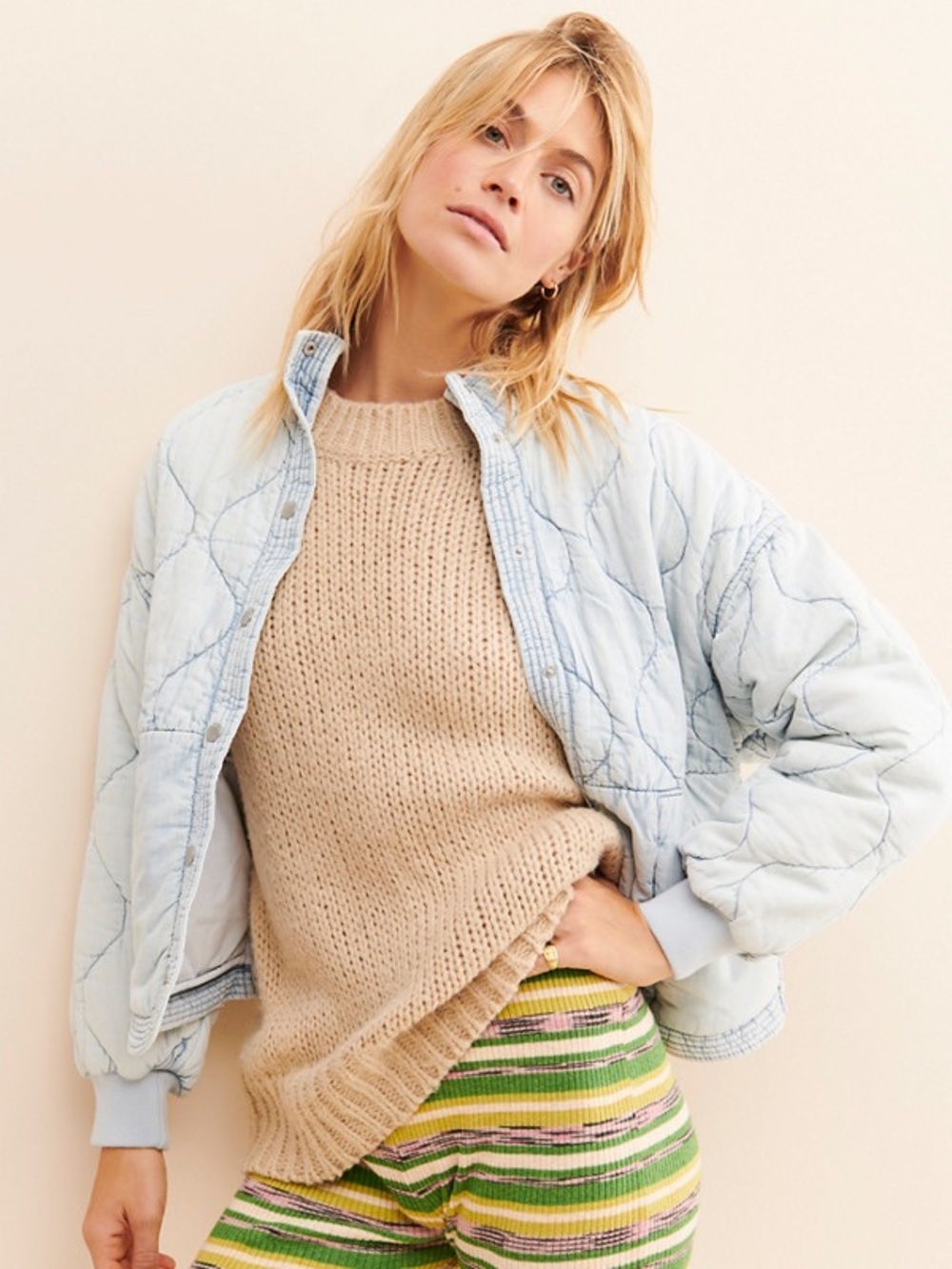 Blank NYC Sunbleached Quilted Puffer Jacket with Blue Stitching size Small - Picture 9 of 9